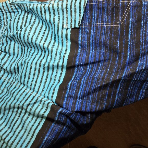 Source Unknown Men's Aqua and Navy Striped Board Shorts - Picture 4 of 7